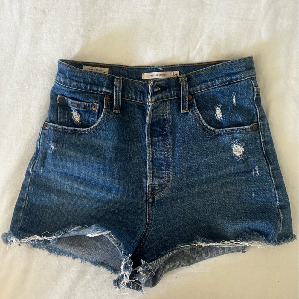 Levi's Distressed Dark Blue Denim Shorts